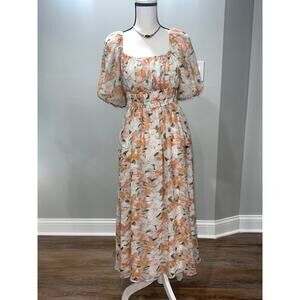 Sweet Lemon Cottagecore Midi Dress with Puff Sleeves  size Medium